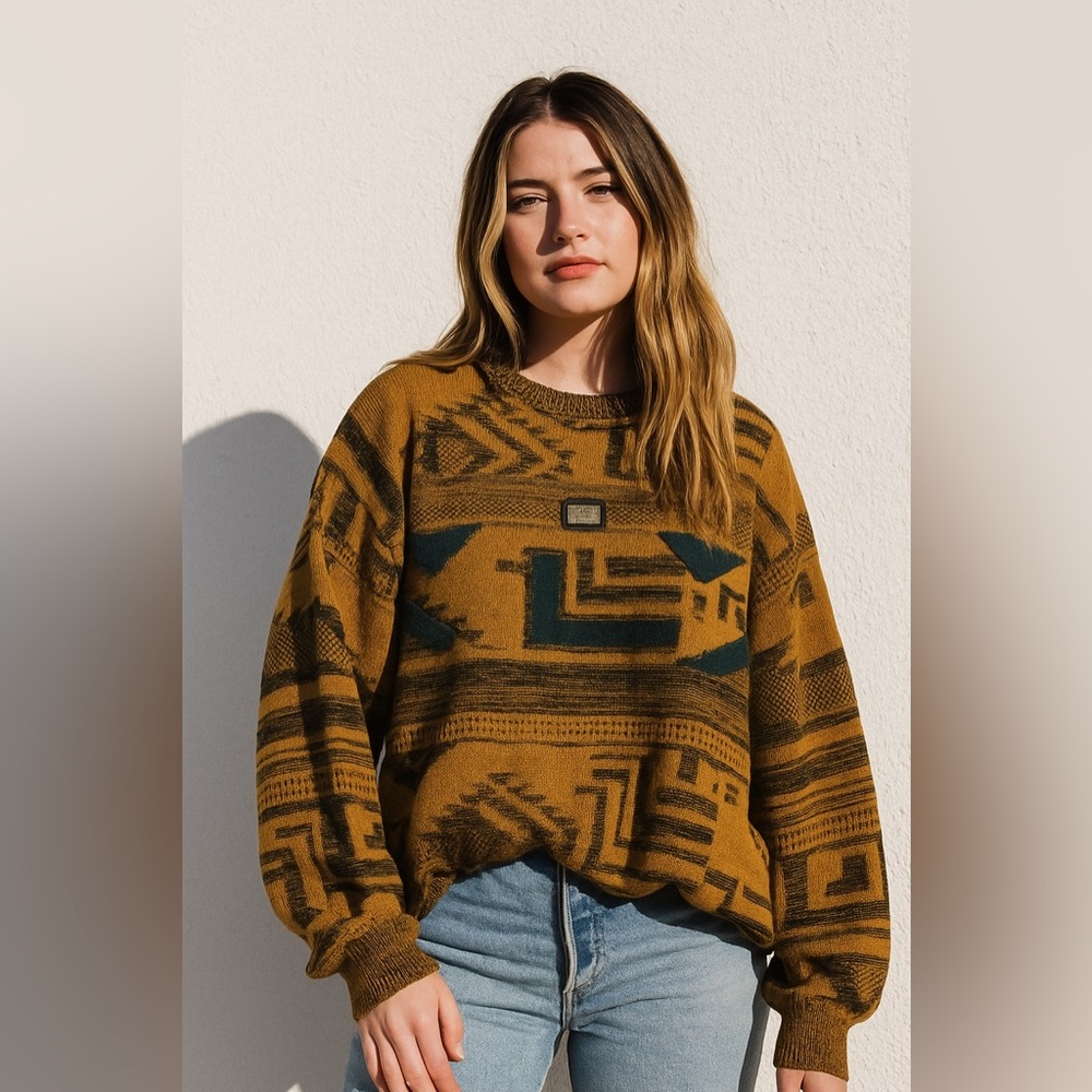 Trutus Vintage Southwestern Aztec Knit Sweater Geometric Oversized Pullover.